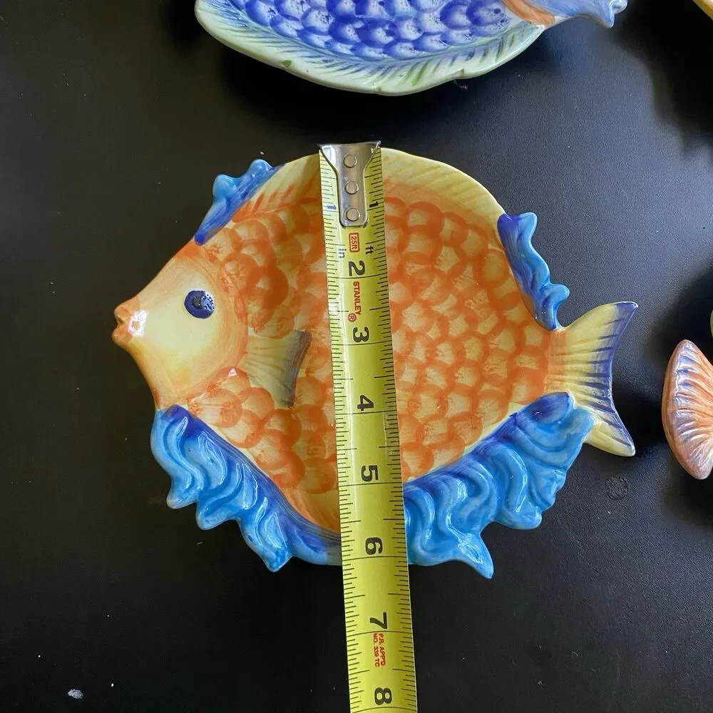 Pier 1 One Lot Of 4 Hand Painted Brightly Colored Mix & Match Fish Plates
